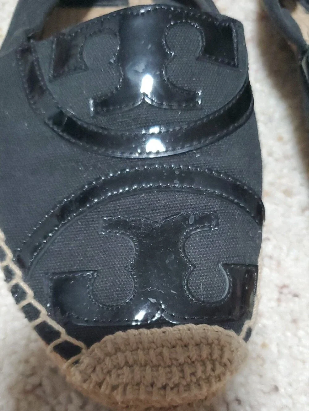 Tory Burch Black Patent Logo Espadrille Flats